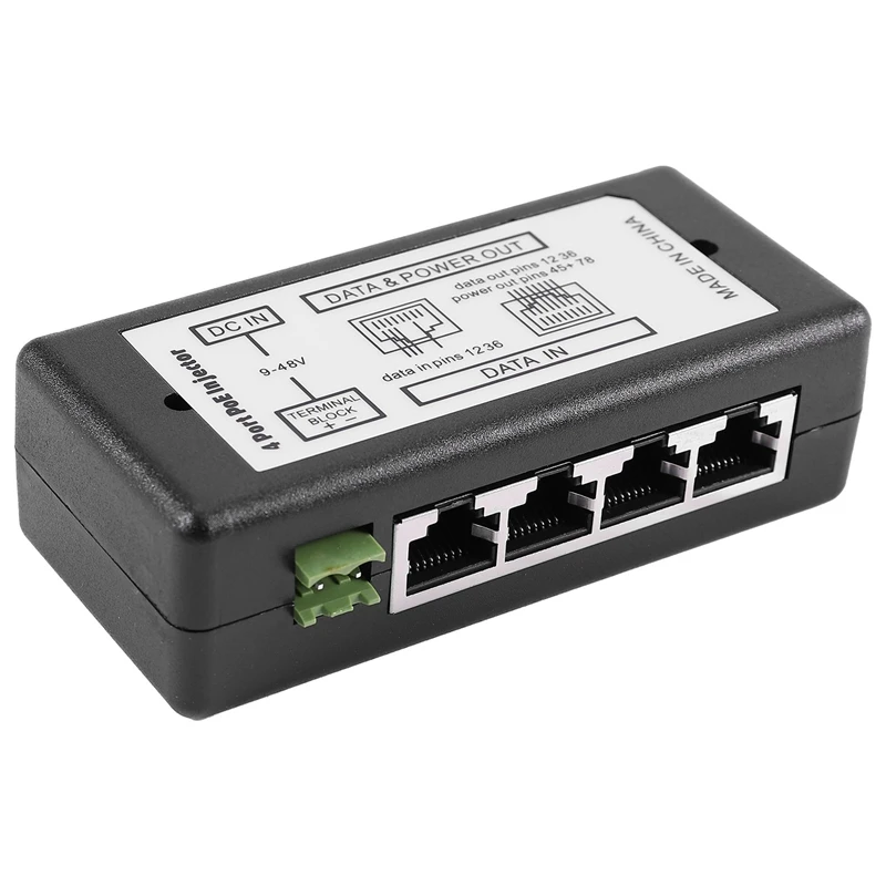 4 Port Poe Injector Poe Power Adapter Ethernet Power Supply Pin 4,5(+)/7,8(-)Input Dc12V-Dc48V for Ip Camera