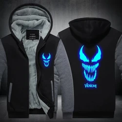 Venom cosplay traje luminoso moletom esportivo streetwear hoodie com capuz engrossar zíper agasalho casaco de inverno