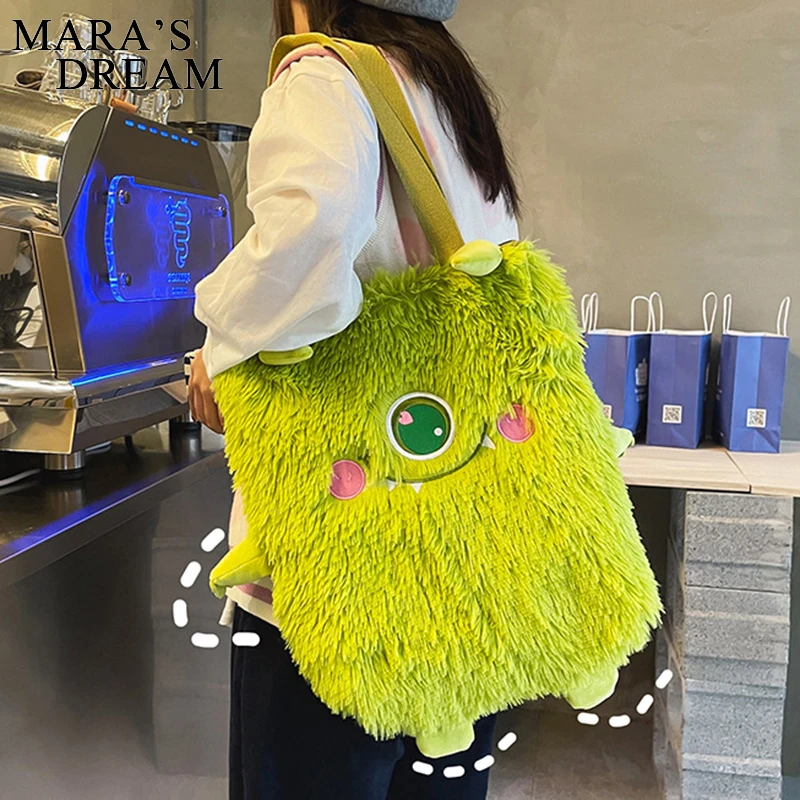 

Mara's Dream Cute Little Monster Women Plush Shoulder Bag Soft Faux Fur Ladies Shopping Bag Female Cartoon Purse Handbag Student