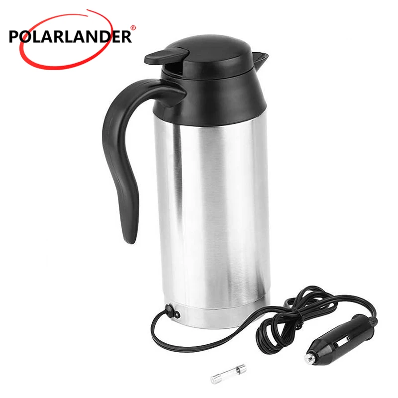 Car Electric Kettle 750ml Stainless Steel Cigarette Lighter Max 100℃ 12V/120W 24V/240W Food-grade PP High-quality Silica Gel