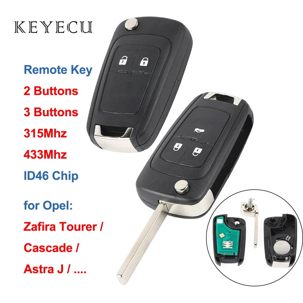 Keyecu Remote Car Key Fob 2 3 Buttons 315 / 433Mhz ID46 for Opel Vauxhall Cascade Corsa E Adam Viva Insignia Astra J Zafira