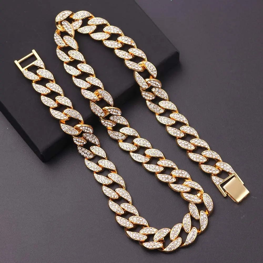 Fashion Cuban Link Chain Hip Hop Necklace Charms Jewelry Rhinestone Decoration For Rapper Long Necklace Accessories Gift