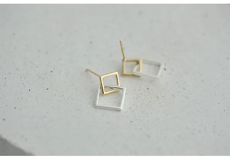 Real 925 Sterling Silver Double square Earrings for Women Girls Gift Hot Fashion sterling-silver-jewelry Women Earrings
