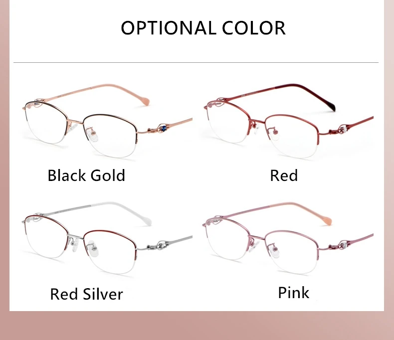 YIMARUILI Mode Ultra Licht Legierung Halb Rahmen Gläser Myopie Und Hyperopie Optische Brillen Rahmen Frauen 8020Z – Detail 6
