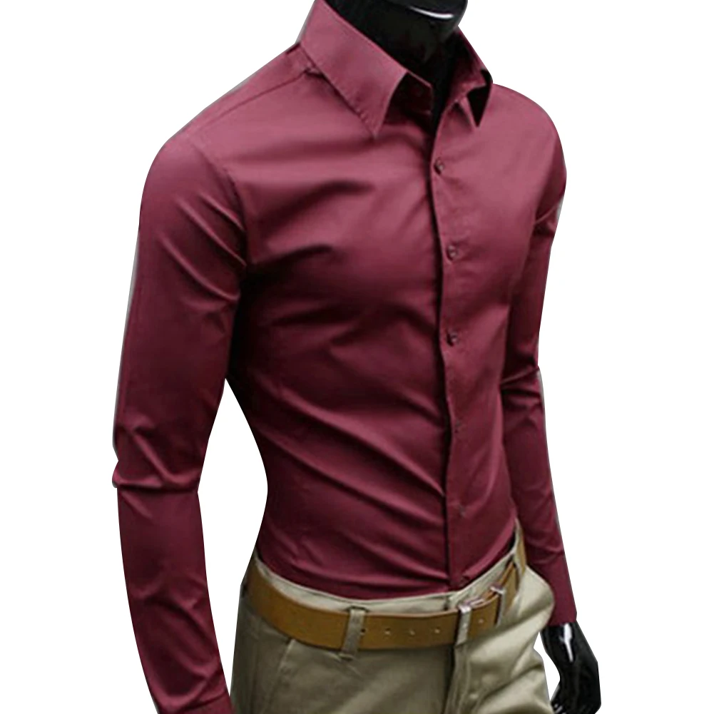 camisa masculina men cotton long sleeves Men Shirts Business Long Sleeve Solid Button Turn Down Collar Shirt Top рубашка