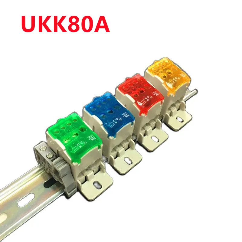 1PCS UKK80A Red Yellow Blue Green Terminal Block 1 In Many Out Din Rail Distribution Box Universal Electric Wire Connector