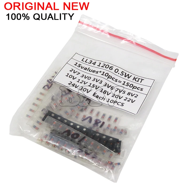 LL34 SMD Zener Diode Assorted Kit 1/2W 3V-24V And LL4148 15Value *10PCS=150PCS