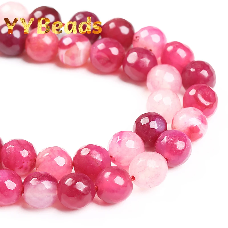 Natural Faceted Magenta Stripes Agates Onyx Beads Loose Charm Beads For Jewelry Making DIY Women Bracelets Necklaces 6 8 10 12mm