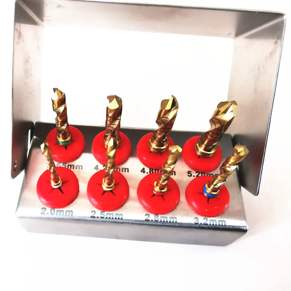 Dental Implant Drills Kit 8 Pcs Set Surgical Tools NEW External Irrigation  Golden Coated FREE Bur Holder