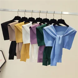 Korean Air-Conditioned Room Warm Shawl Summer Ice Silk Knit Scarf Womans Neck Guard Shoulder Fake Collar Cape Knotted Scarve O44