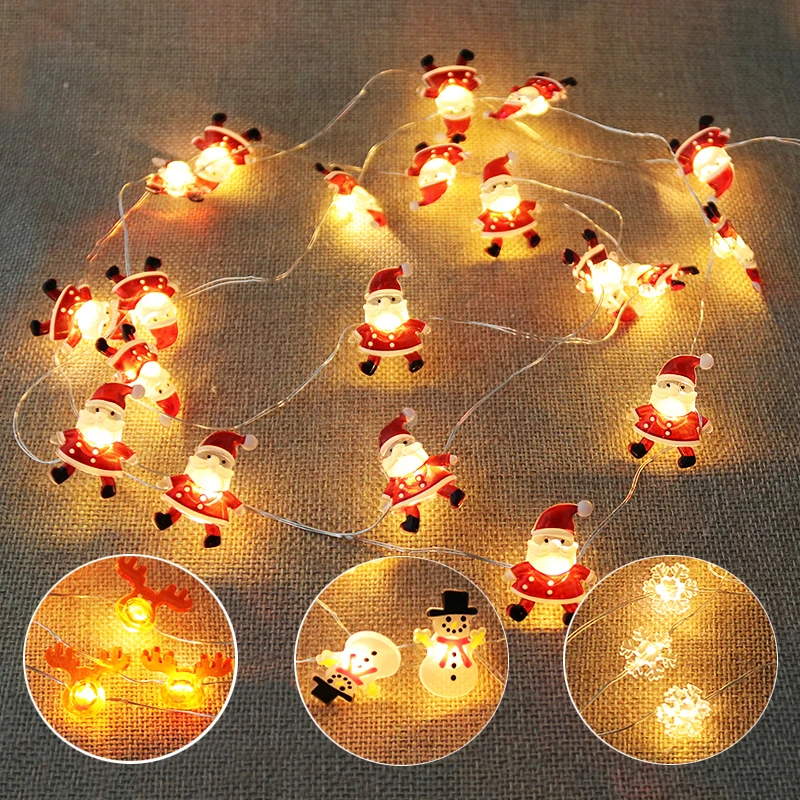 2M Christmas Santa Claus Snowman Snowflake Xmas Tree LED Light String Garland Ornament Christmas Home Decorations New Year Gift