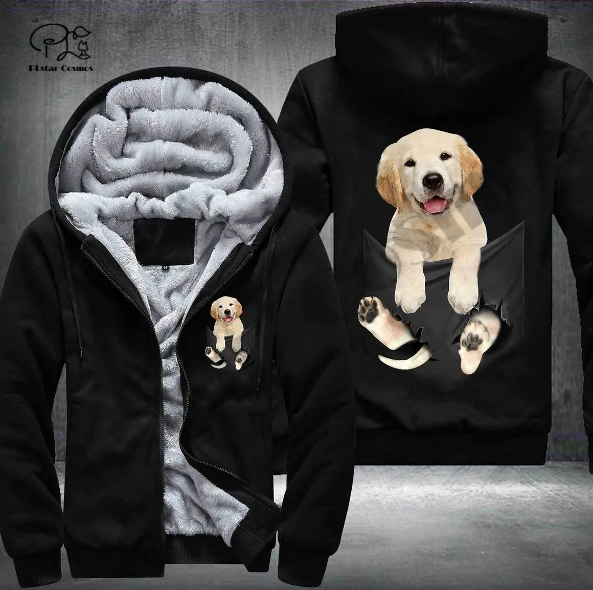 Pet inPocket Dog Lover 3Dprinted Fleece Zipper Hoodie Unique Funny Awsome Men/Women Unisex Winter Warm Double Plus Velvet Jacket