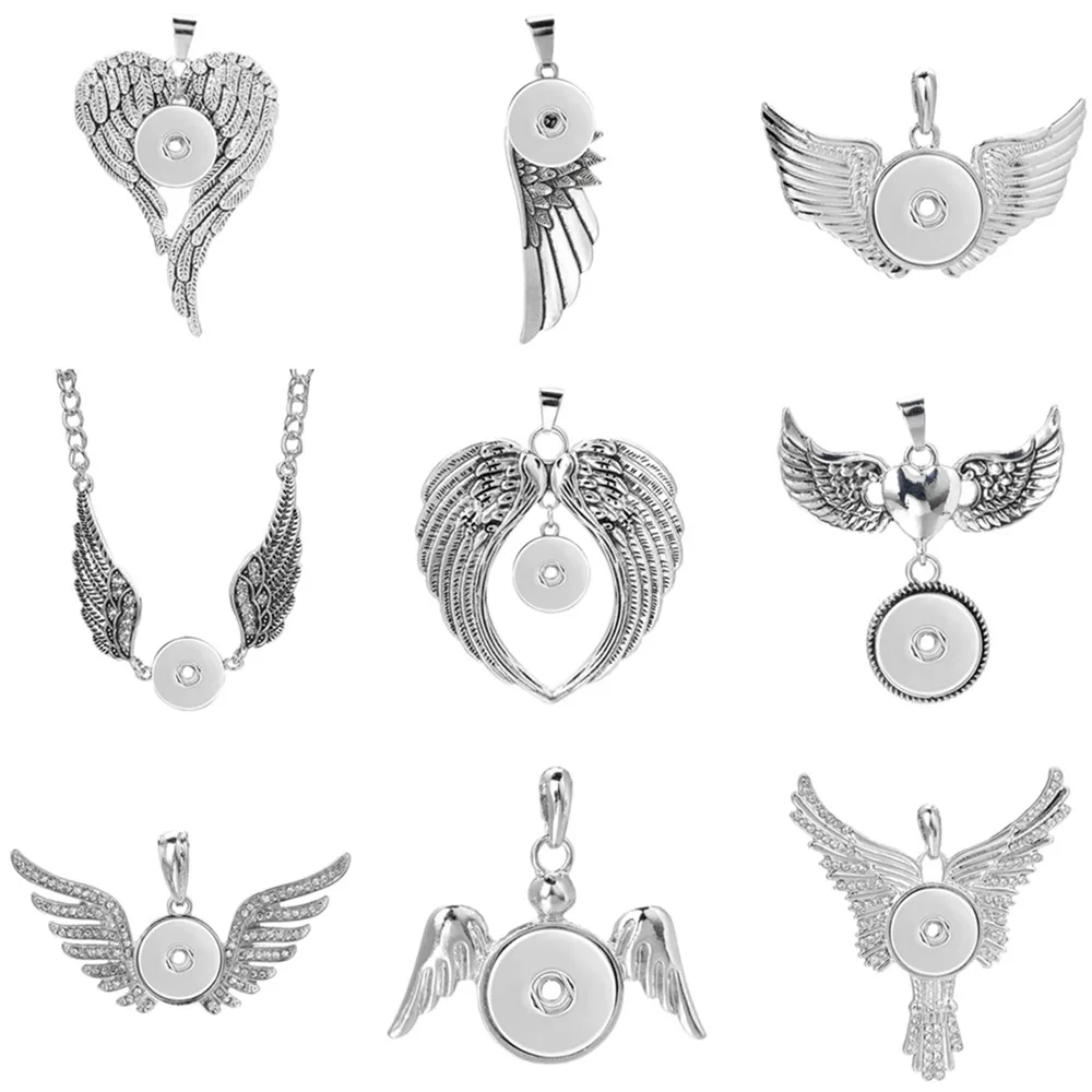 New Snap Button Pendant Wing Pendant Fit 18mm Metal Snap Buttons Jewelry Snap Pendant Necklace ZG047