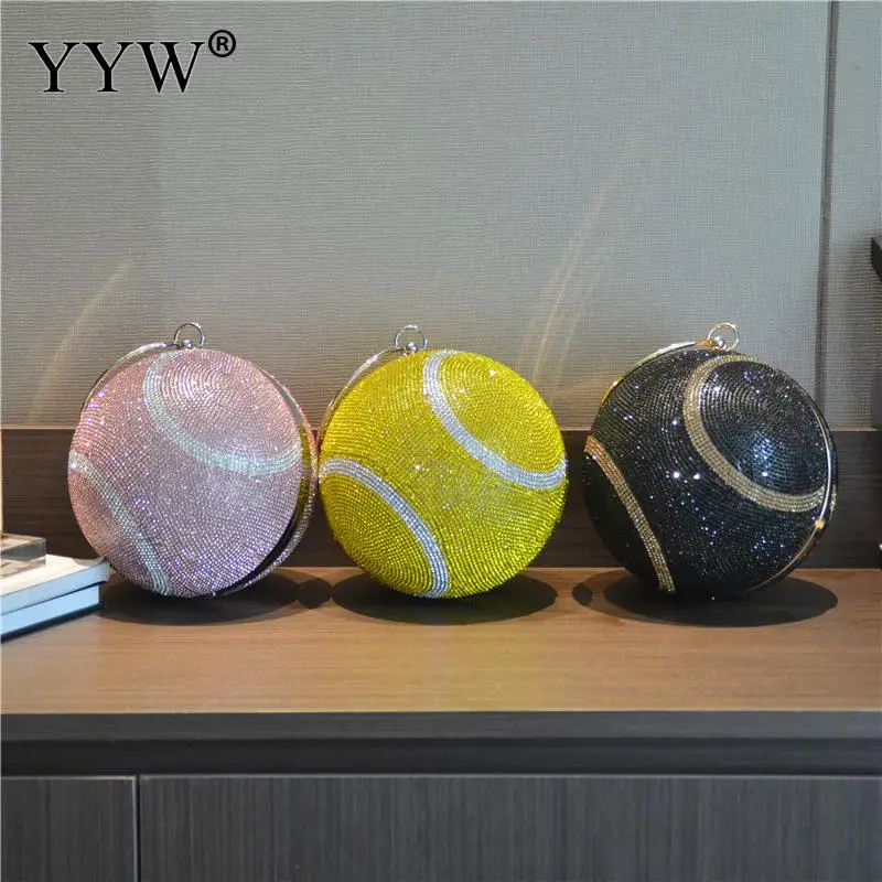 Fashion Women Clutch Bag Round Ball Bag With Rhinestone Tennis Design Ladies Wedding Party Purse Female Clutches Bolsas Mujer