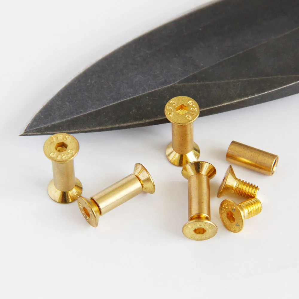 Imagem -05 - Flat Hex Cabeça Parafusos Latão Parafuso Rebite Faca Handle Bloqueio Placa de Fixação Faça Você Mesmo 10 Pcs Lot