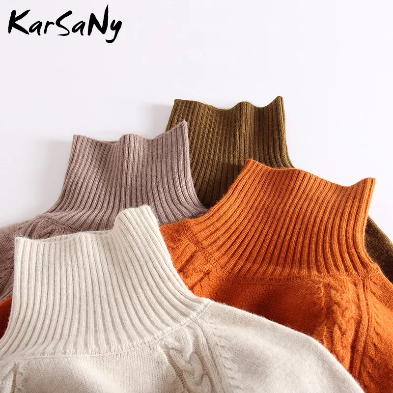 Winter Knitted Pullover Women Turtleneck Sweater Women\'s Jumper Thick Woman Sweaters Knitted Pullover Women Solid Basic Sweater