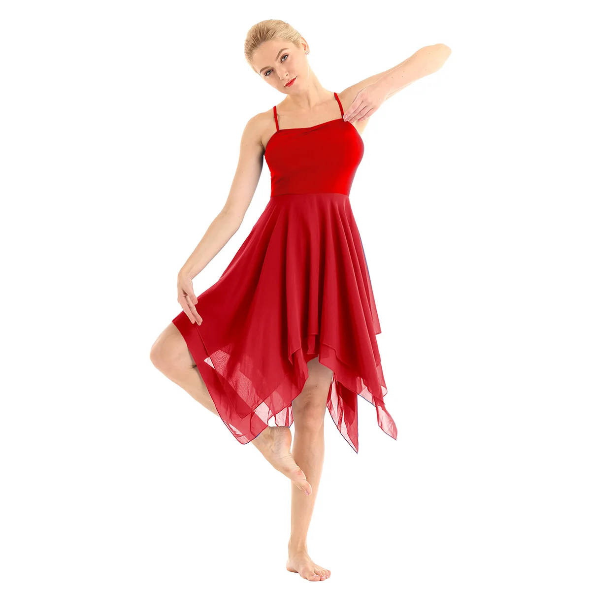 Women Ballet Dress ballerina gymnastic dress Adult Ballet Spaghetti Strap Sleeveless Asymmetric Chiffon Contemporary Dance Dress