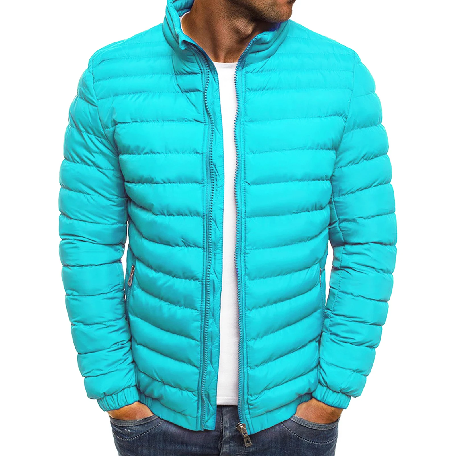 Abrigo ajustado de Color liso con bolsillos y cremallera para hombre, Parka con cuello levantado, ropa de calle para otoño e invierno, gran oferta, novedad de 2021