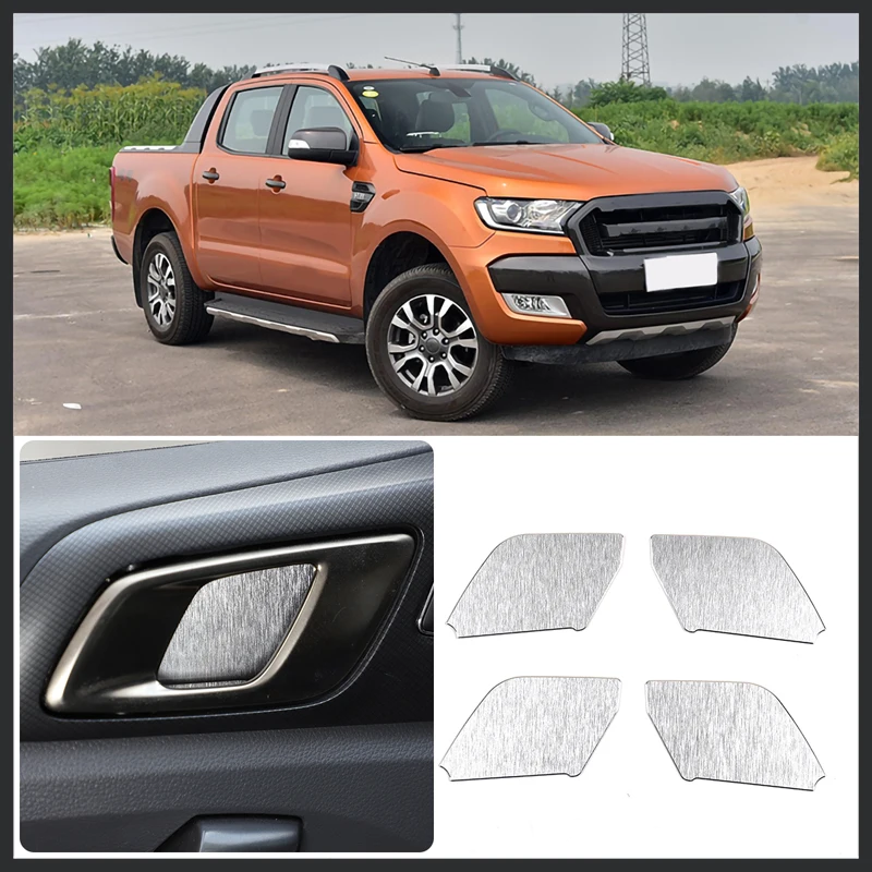 4 pieces Car Accessories Car Inner Door Bowl Protector Covers Stickers Aluminum Alloy Red/Silver For Ford Ranger 2015-2021