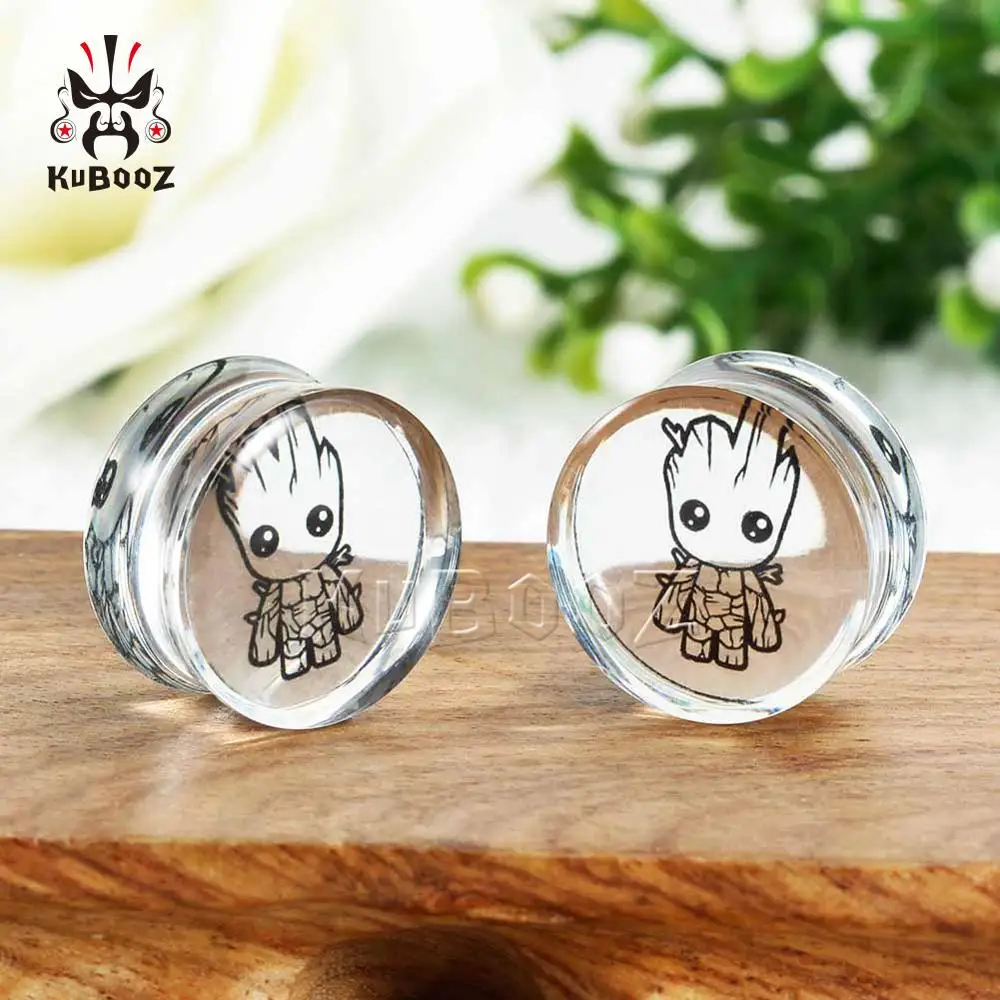 Kubooz New Simple Transparent Acrylic Comic Logo Cute Fashion Ear Piercing Tunnels Earrings Stretchers Body Gift 2PCS