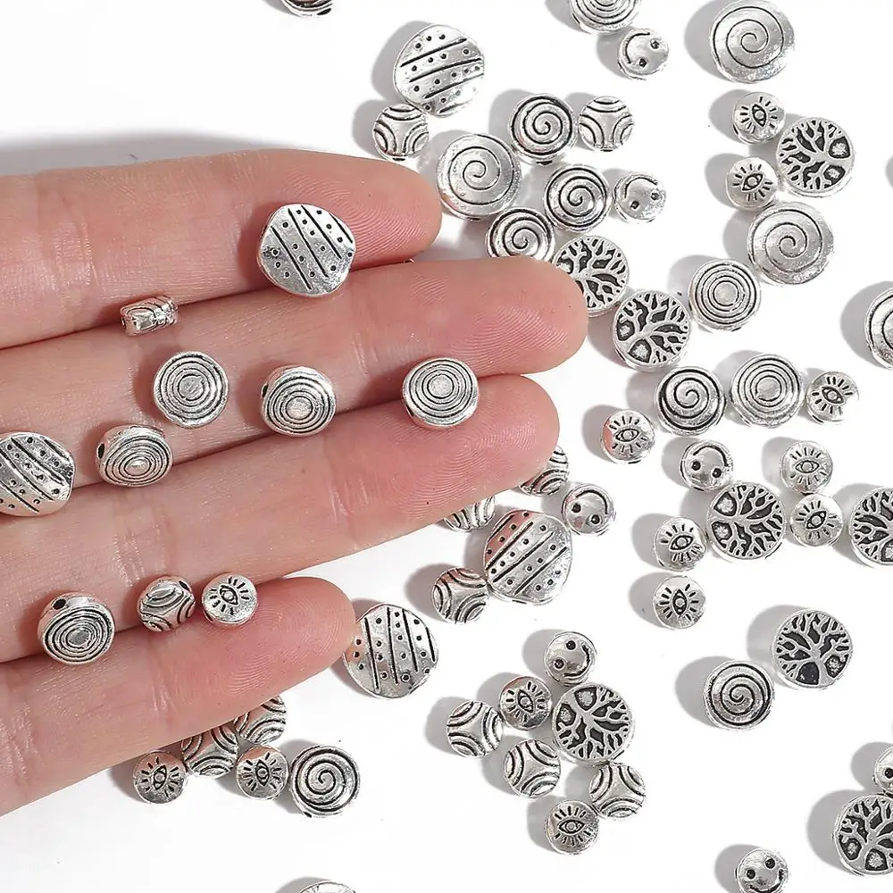 20-50pc 6/7/8/9/10mm Tibetan Antique Silver Plated Metal Beads Charms Spacer Beads For Jewelry Making Needlework Diy Accessories
