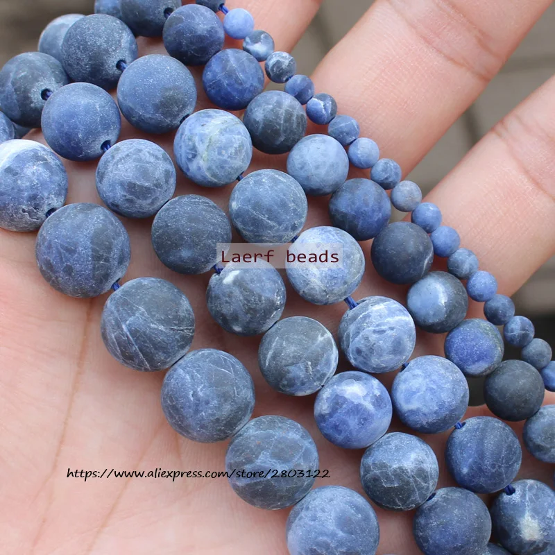 Natural Frost Matte Dark Blue Sodalite Jaspers Stone Beads Natural Loose Beads 15''/ Strand 4-12MM Pick Size For Jewelry Making