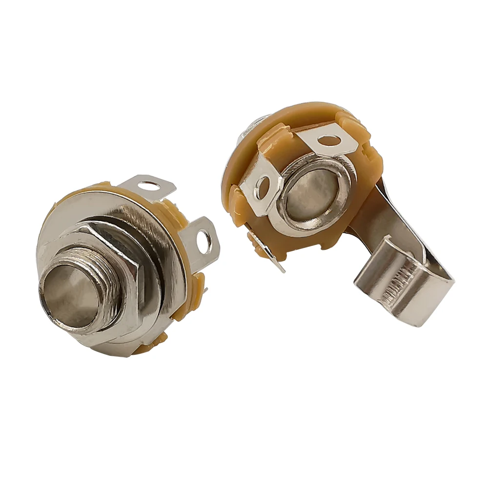 5Pcs Nickel Plated 6.35mm 1/4\'\' Mono Audio Jack Solder Connector 6.35 mm 2 Poles Female Socket Panel Nut With Switch Connectors