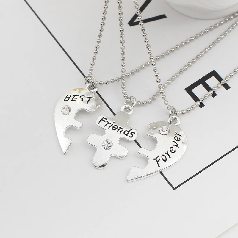 Trendy Bff Necklace 3pcs Zinc Alloy Pendant For Men And Women Jewelry Design Fashion Holiday Gift Decoration Sweater Clothing Ac