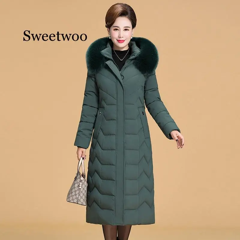 

XL-5XL Women Winter Jacket Hooded Fur Collar Big Size Winter Coat Warm Thicken Cotton Long Parkas Outwear