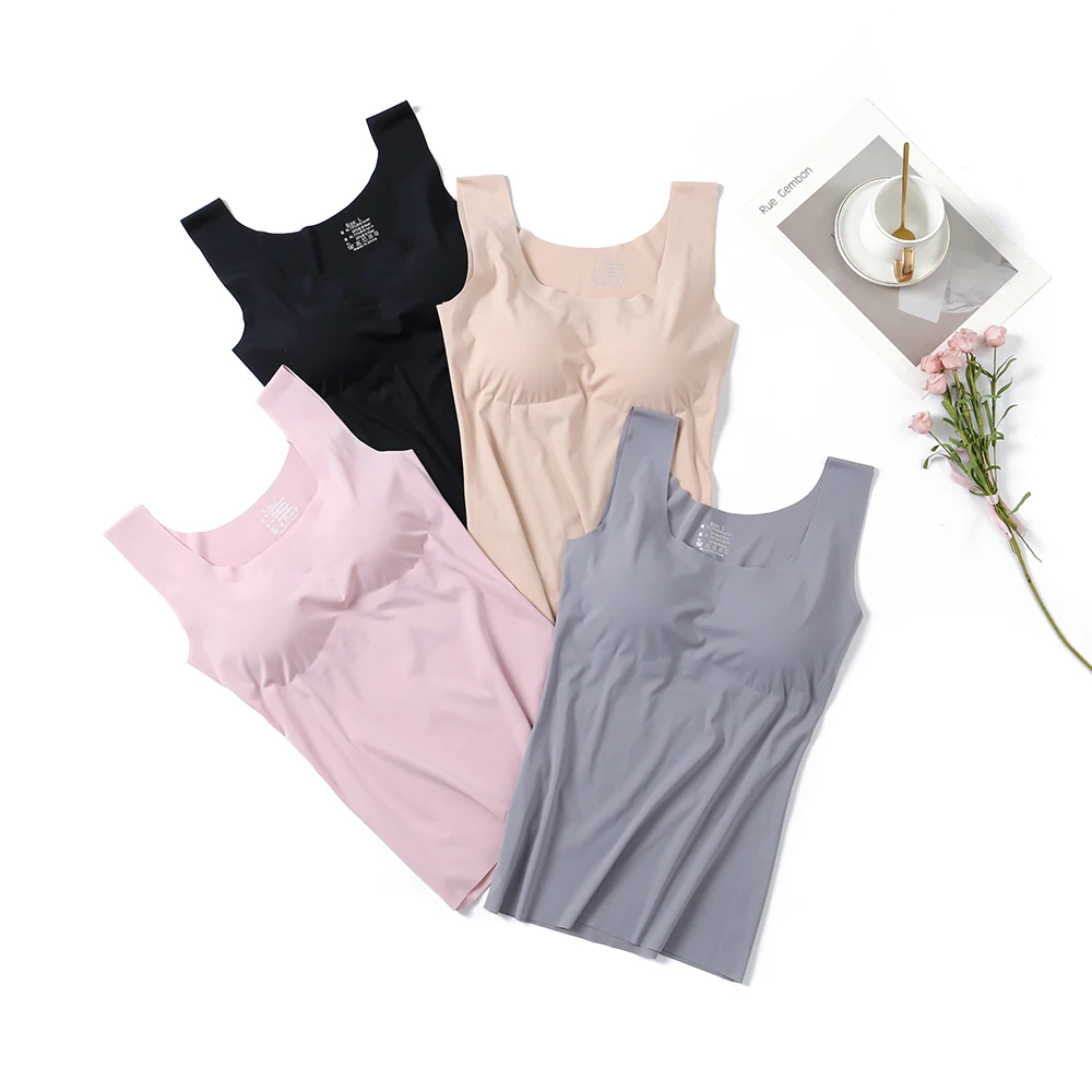 

Ice Silk Tank Top Push Up Seamless Padded Vest Crop Top Wireless Padded Lingerie Tee Camisole Women Comfortable Sleep Cami