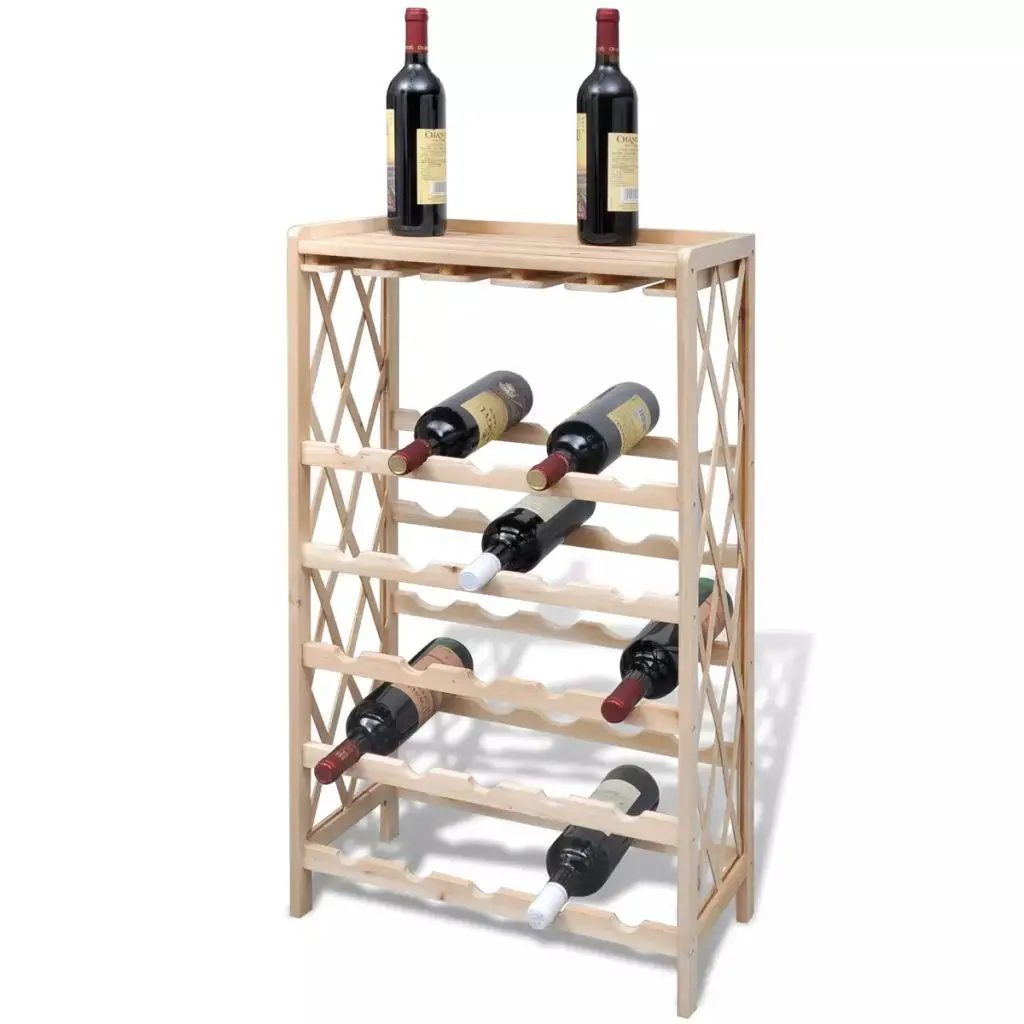 

Wine Rack for 25 Bottles Solid Fir Wood Storage Organizer Display Shelf Table[US-Stock]