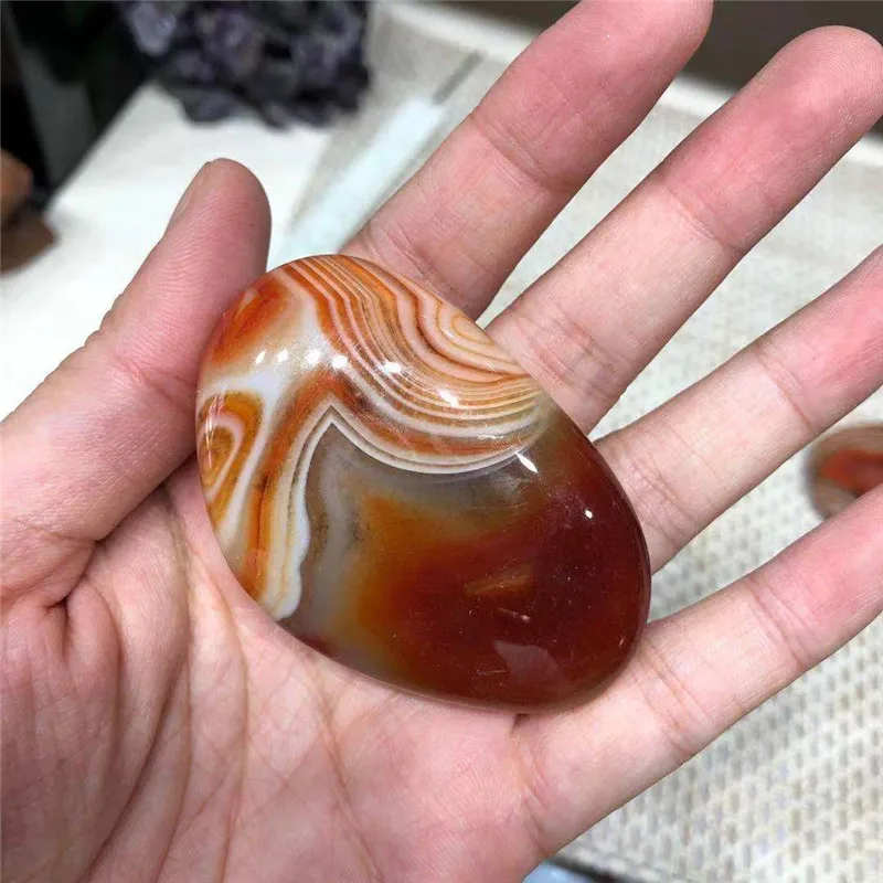 Premium Precious Quartz Massage Stone Natural Red Sardonyx Crystal Palm Stone For Sale