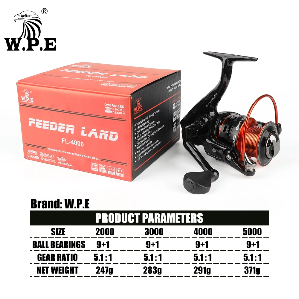 W.P.E FEEDER LAND Series 2000 3000 4000 5000 Spinning Fishing Reel Freshwater Carp fishng wheel 9+1 Ball Bearings fishing tackle