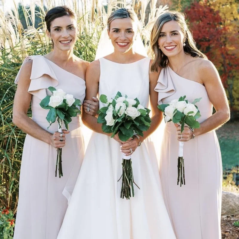 Vestido cor-de-rosa longo, elegante, festa de casamento, damas de honra, comprimento até o chão, alfaiate