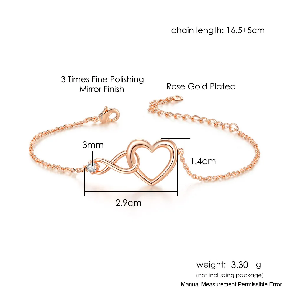 Cute Heart Charms Bracelets Bangles For Women Korean Style Crystal Rose Gold Color Friendship Bracelets Girls\' Gift Jewelry H058