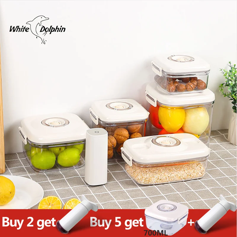 

700ml 1100ml 2200ml Circle Rectangle Square Vacuum Container Crisper Different Capacity Vacuum Sealer Kitchen Food Storage Boxs