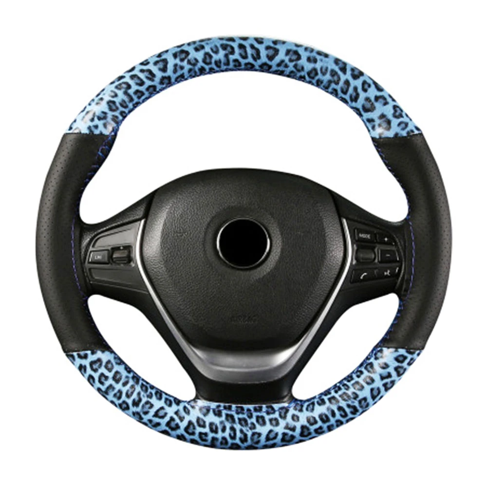 

DIY Car Steering Wheel Cover Leopard texture artificial leather Comfortable and wear-resistant 5 Colors 38CM With Needle Thread