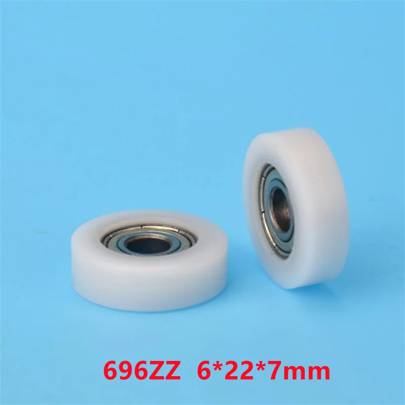 20pcs/100pcs Flat Roller 6*22*7mm 696ZZ Bearing POM Plastic Coated Pulley Door Window Guide Wheel 6x22x7mm