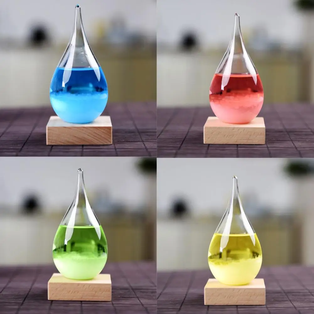 Transparent Droplet Storm Glass with Wooden Bass Home Barometer Bottle Decor