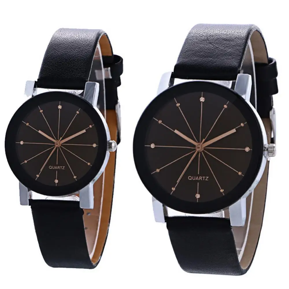 

2021 New Fashion Luxury Unsex Men Women Faux Leather Band Wristwatch Round Pointer Quartz Watch Lovers Clock for Daily Life