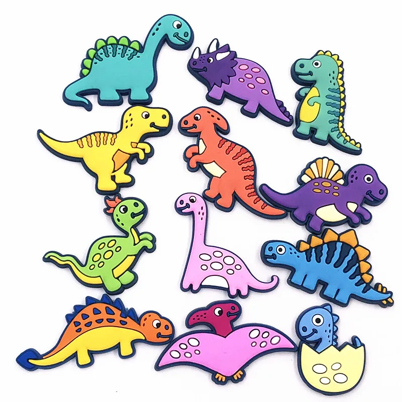 Hot Selling 12pcs Cartoon Dinosaur PVC Accessories Shoe Charms Cute Shoe Buckle Decorations fit Wristband Party Kid's Gifts