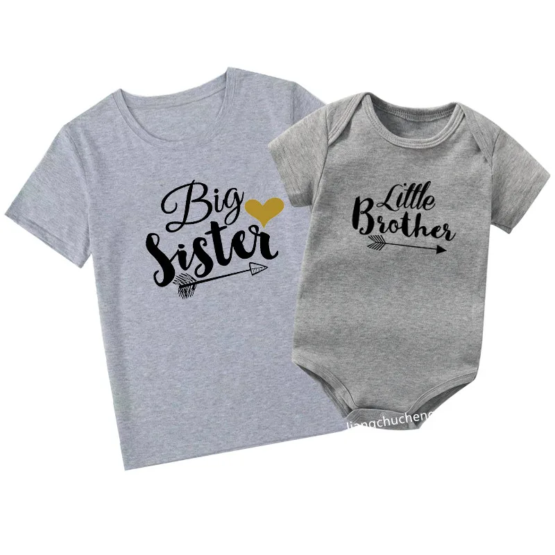 Family Matching Outfits Brother Sister Summer Tshirt Baby Boys Romper Little Boy Bodysuit Big Sister T-shirt Summer Kid Top Tees