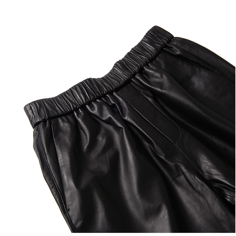 Pantalon Harlan décontracté en cuir véritable pour femme, 2021 naturel, FjFemme adt, taille élastique conique ingent, bleu, nouveau, 100%