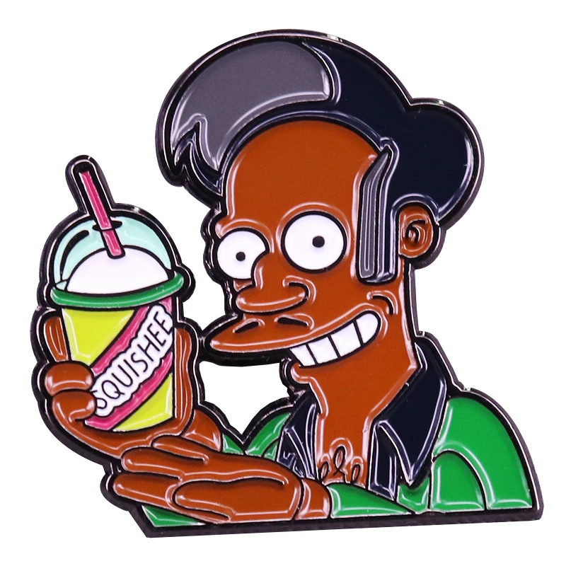 Apu squishee Lapel Pin unhealthy drinks with promotions Brooch funny cartoon TV figure inspired accessory