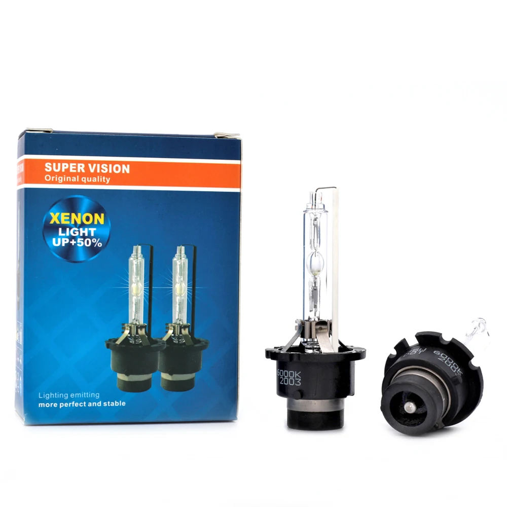 2 adet/grup araba far ampul D2S D4S 4300K 6000K 8000K 10000K beyaz sıcak satış HID Xenon lambası Metal braket ile koruma