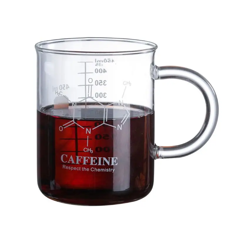 Caffeine Beaker Mug Graduated with Handle Borosilicate Glass Multi-Function Food Grade Measuring Cup