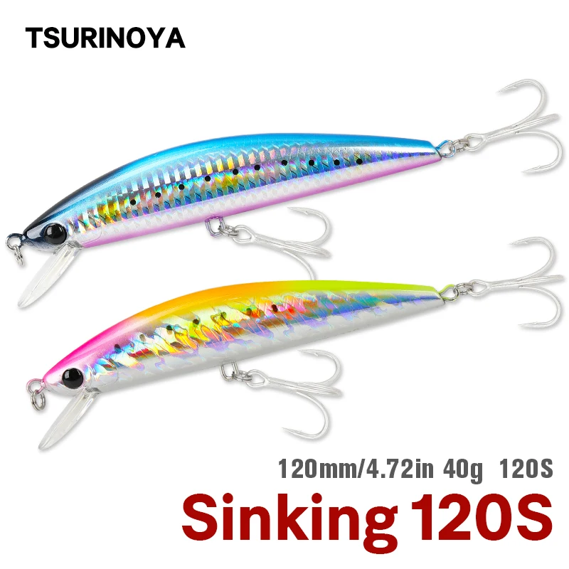 TSURINOYA Sea Fishing Lure Sinking Big Minnow Hard 120mm 40g DW37 High Strength Boat Fishing Hard Bait Saltwater Wobbler
