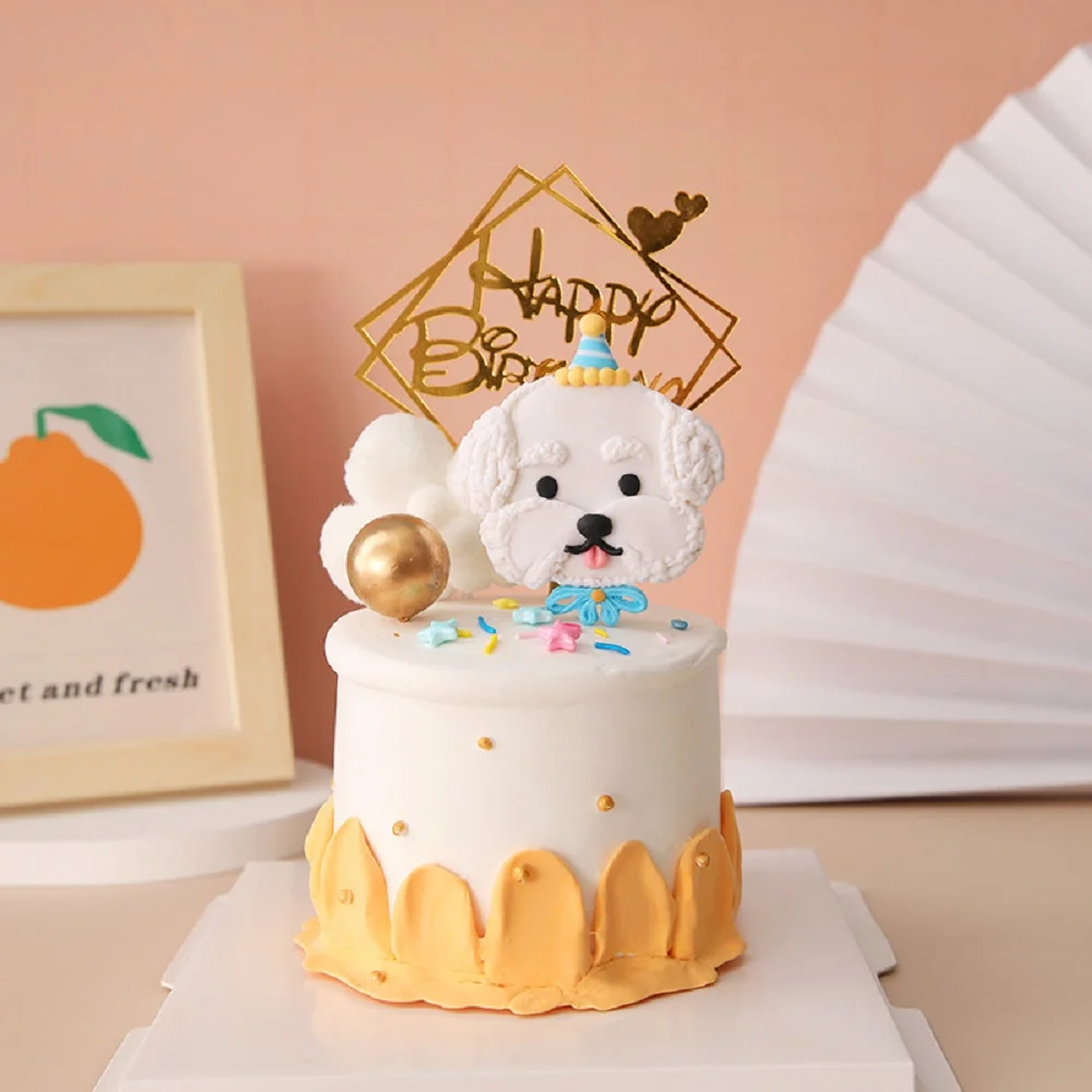 Animal Dog Birthday Party Cake Topper Baking Supplies Korea Ins Bichon Children Baby Favor Cupcake Baking  Supplie Decorations