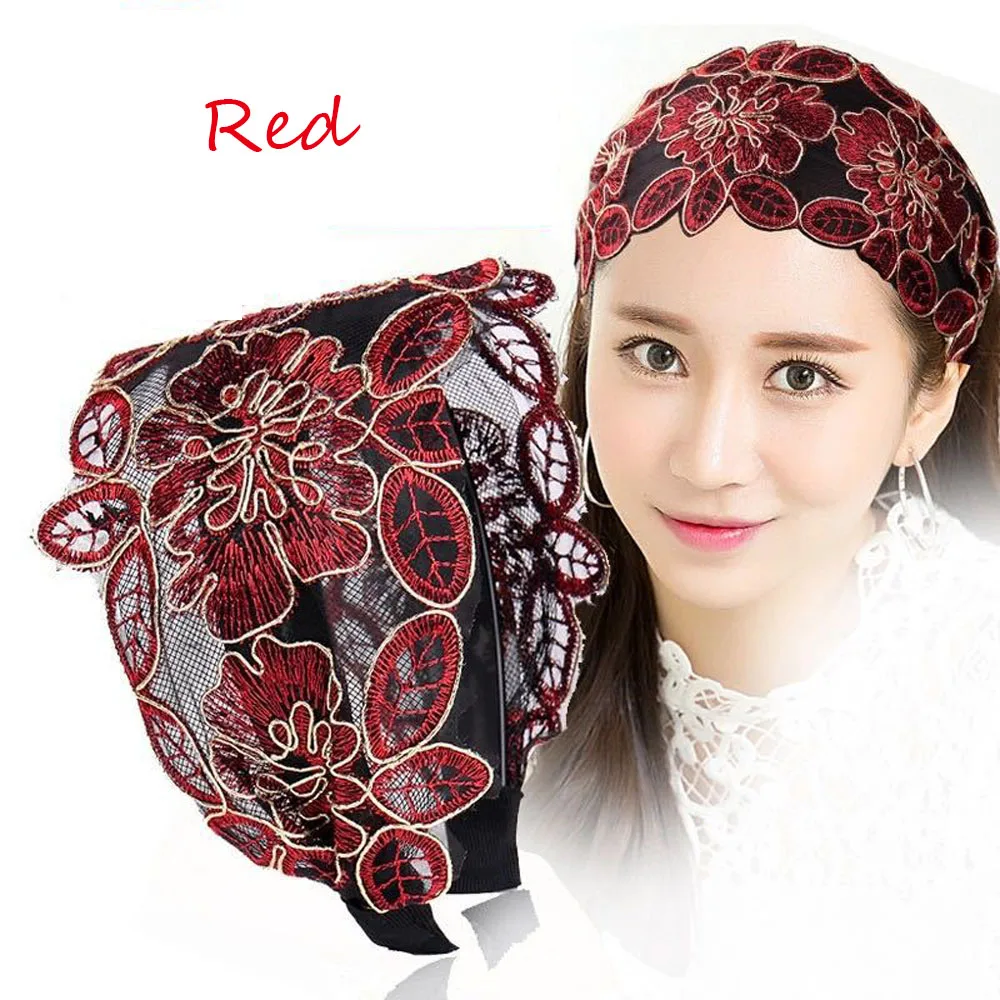 1PC Wide Hook Flower Hair Hoop Head Band for Women Headwear Lace Flowers Headband Hairband Girls Hair Accessories