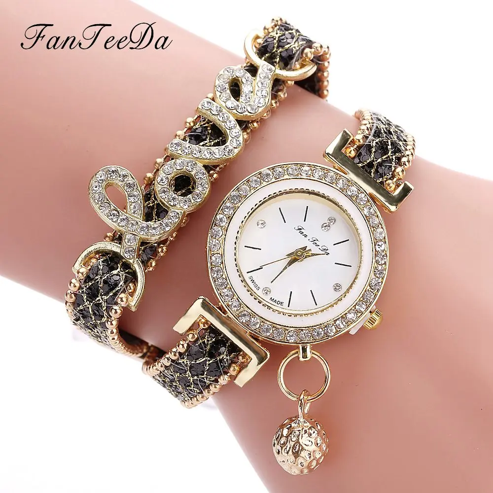 

2020 Ladies Watches Fashion Love Word Bracelet Watches Women Crystal Watches Leather Strap Quartz Wristwatches Relogio Feminino